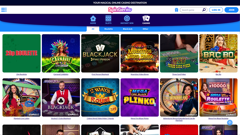 SpinGenie Casino — Live dealer lobby