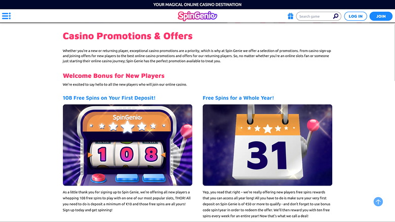 SpinGenie Casino — Promotions page