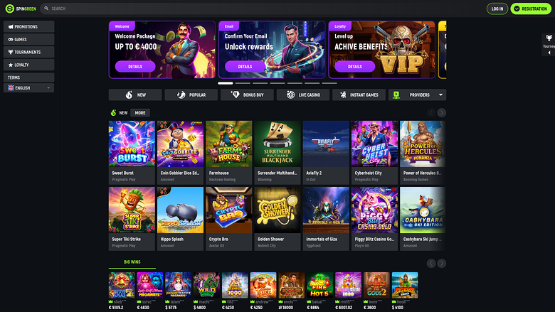 SpinGreen Casino — Homepage