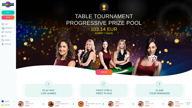 Spinia Casino — Tournamens