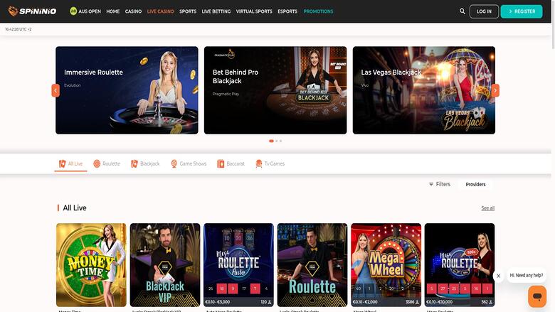 Spininio Casino — Live dealer lobby