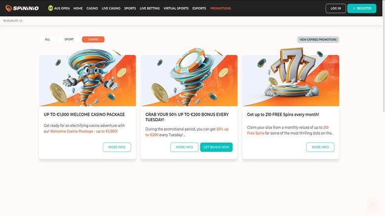 Spininio Casino — Promotions page