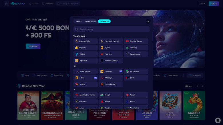 Spinjo Casino — Games by studio
