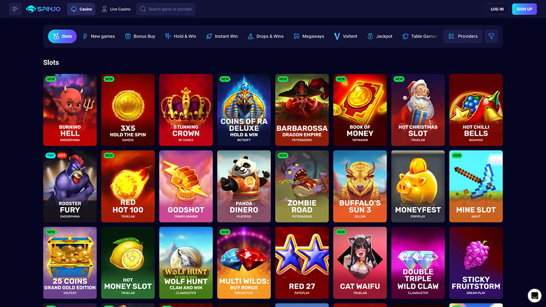 Spinjo Casino — Games lobby