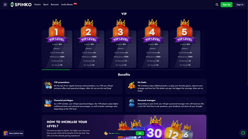 Spinko Casino — VIP section