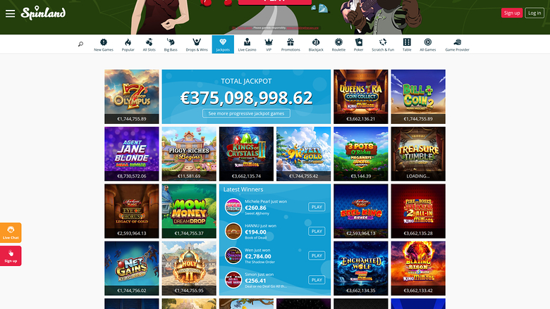 Spinland Casino — Jackpot games