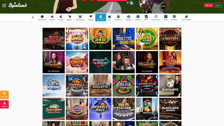 Spinland Casino — Live dealer lobby