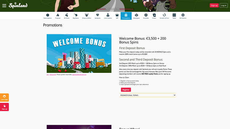 Spinland Casino — Promotions page