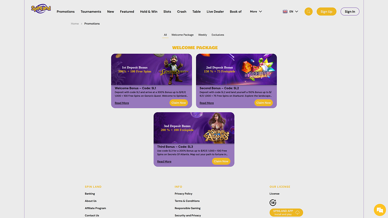 Spinland.bet Casino — Promotions page