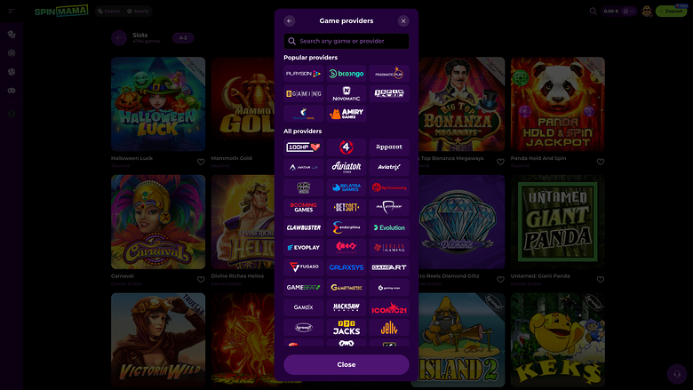 Spinmama Casino — Games by studio