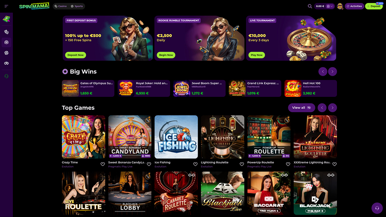 Spinmama Casino — Live dealer lobby