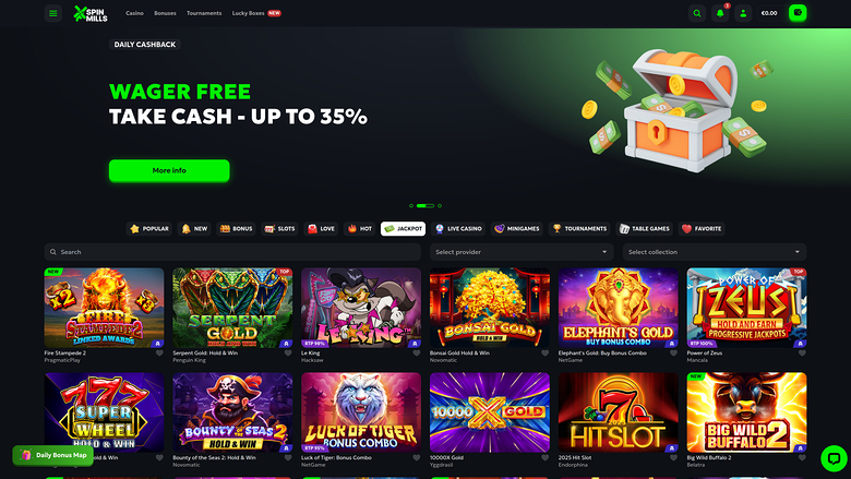 Spinmills Casino — Jackpot games