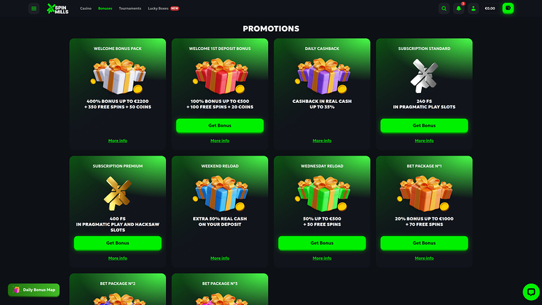 Spinmills Casino — Promotions page