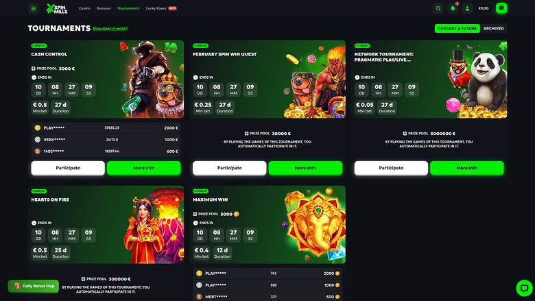 Spinmills Casino — Tournaments