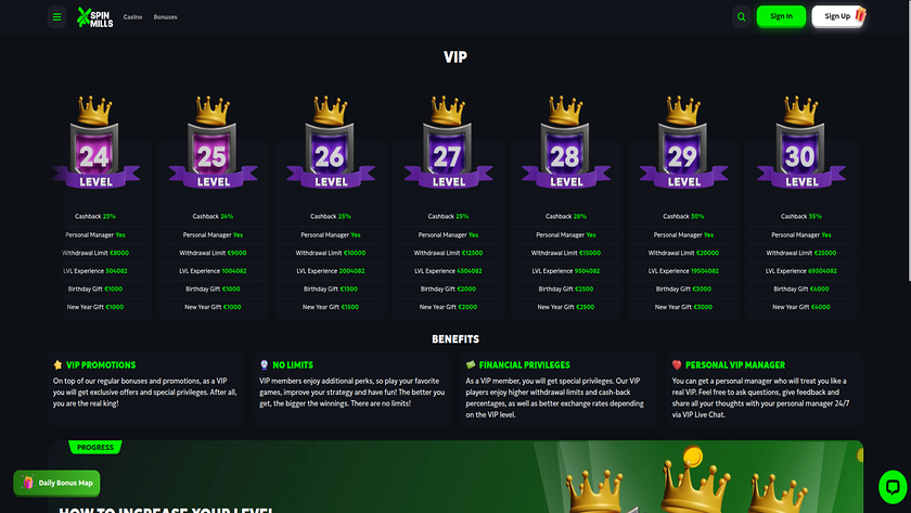 Spinmills Casino — VIP section