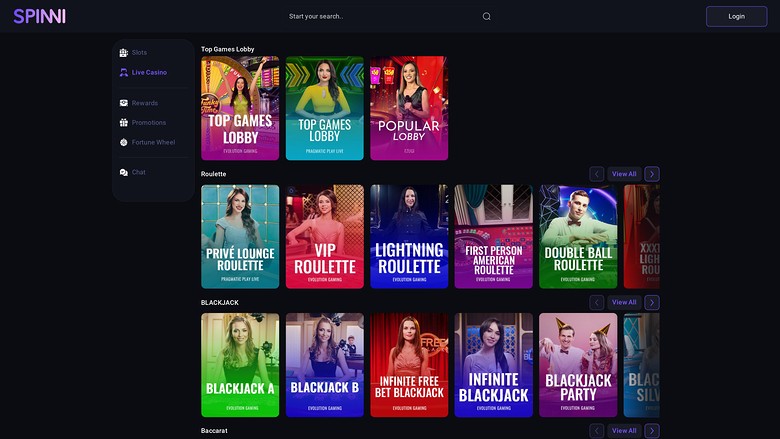 Spinni Casino — Live dealer lobby