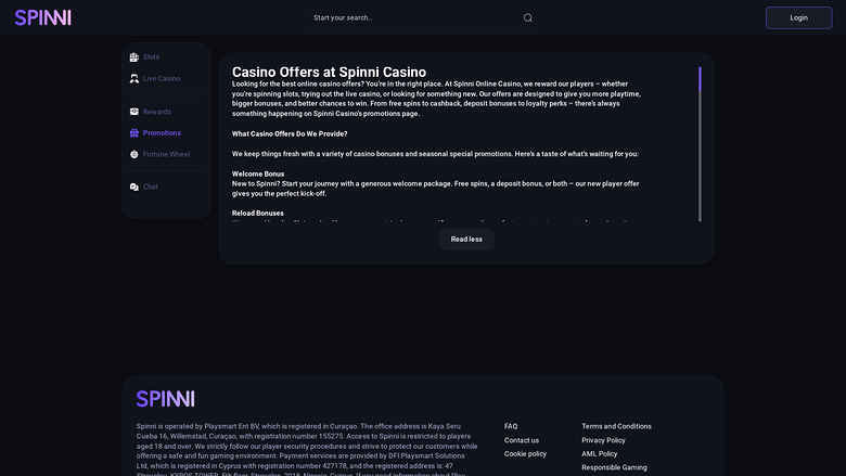 Spinni Casino — Promotions page