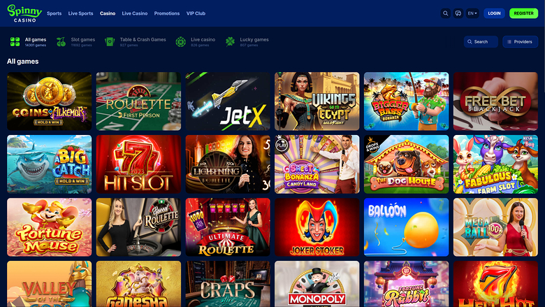 Spinny Casino — Games lobby