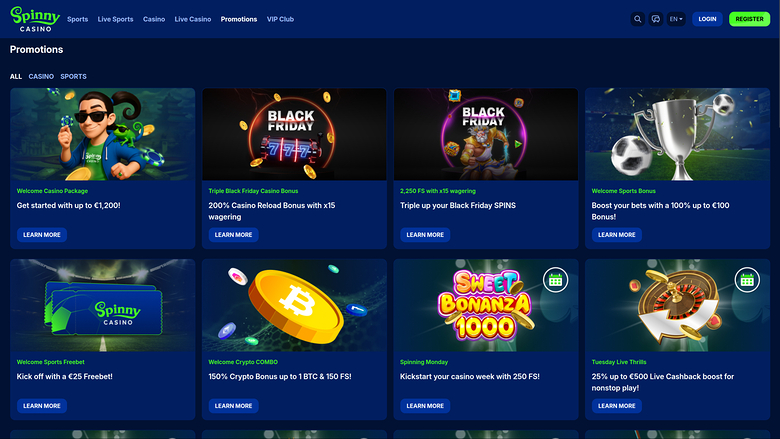 Spinny Casino — Promotions page