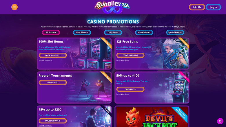 Spinoverse Casino — Promotions page