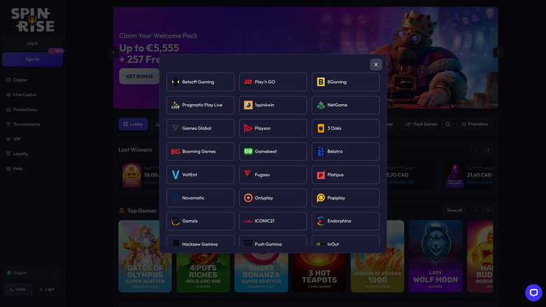 Spinrise Casino — Games by studio