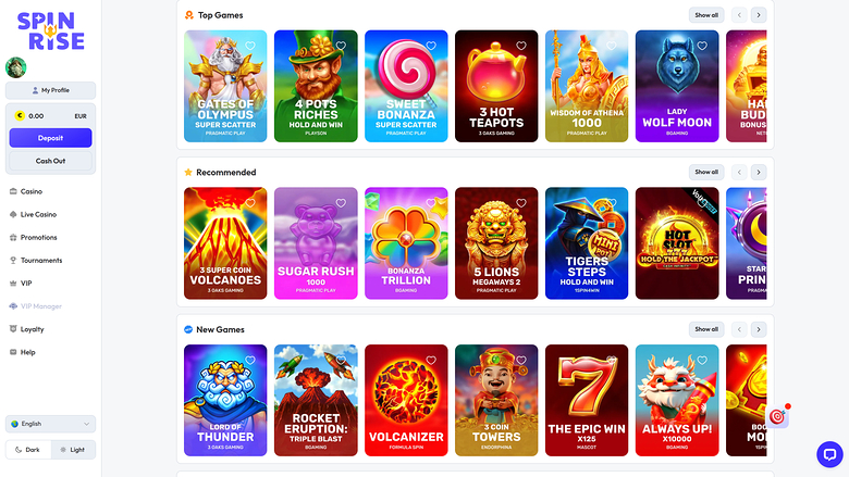 Spinrise Casino — Games lobby