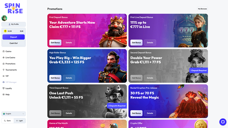 Spinrise Casino — Promotions page