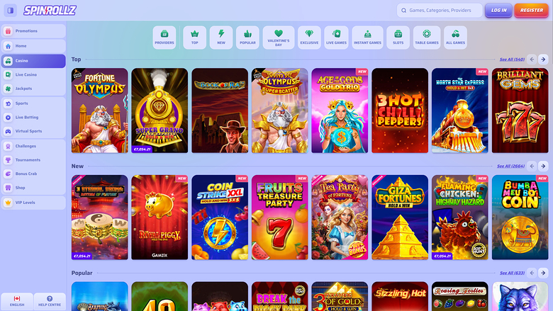 Spinrollz Casino — Games lobby