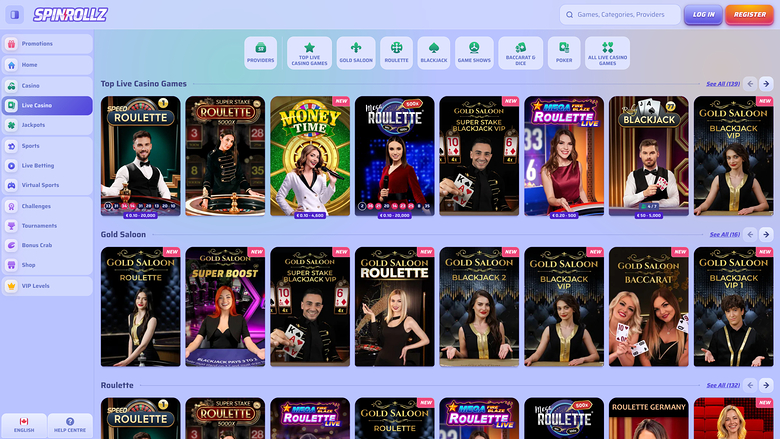 Spinrollz Casino — Live dealer lobby