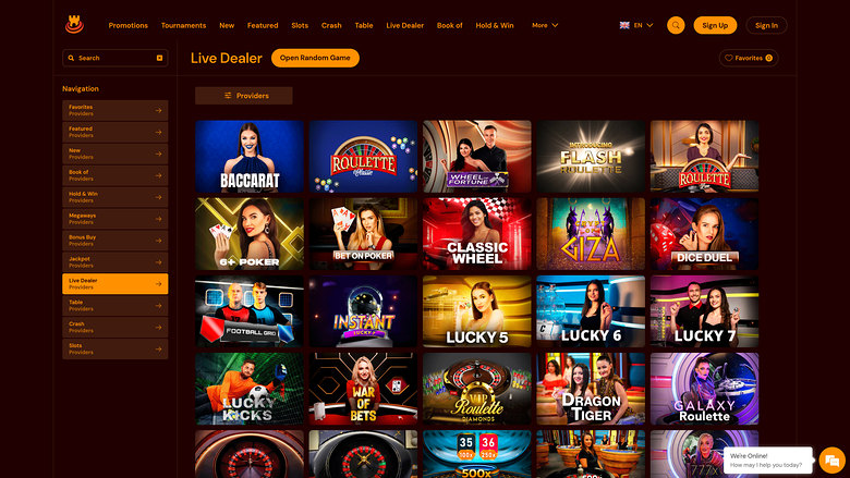 Spinscastle Casino — Live dealer lobby