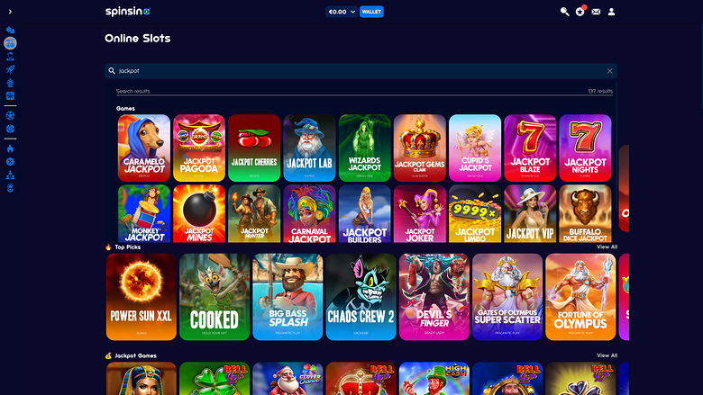Spinsino Casino — Jackpot games