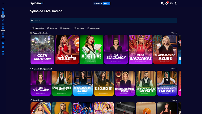 Spinsino Casino — Live dealer lobby