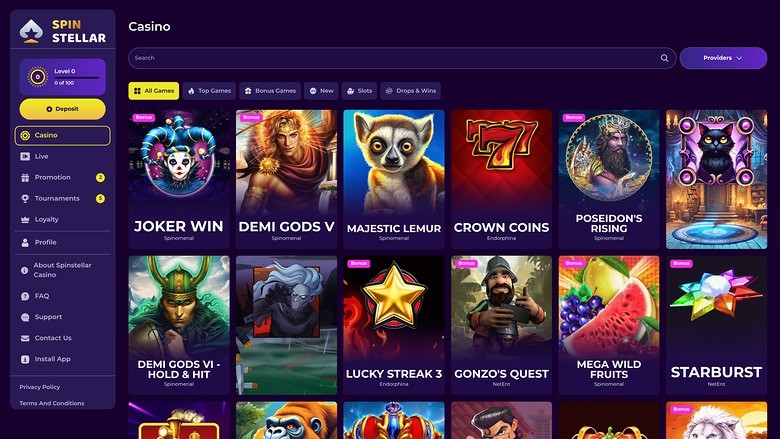 Spinstellar Casino — Games lobby