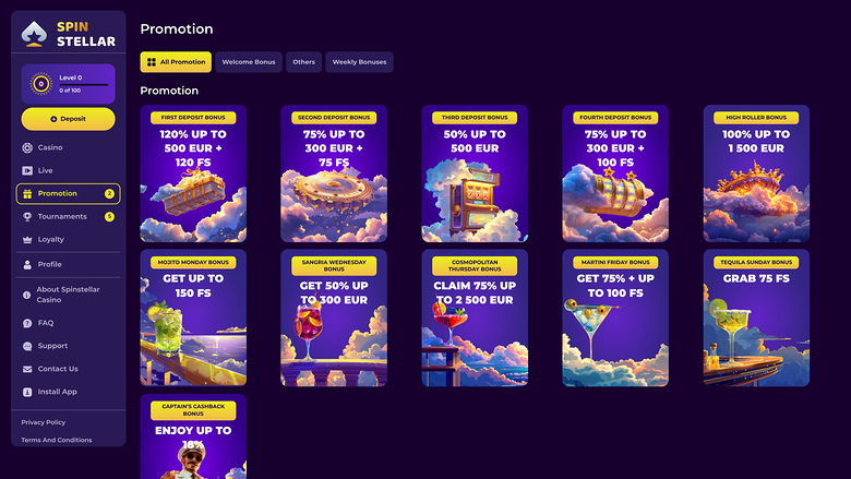 Spinstellar Casino — Promotions page