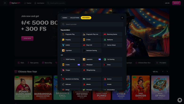 SpinsUp Casino — Games by studio