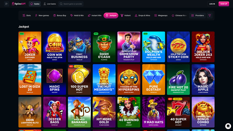 SpinsUp Casino — Jackpot games