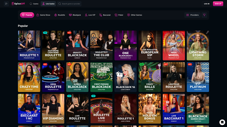SpinsUp Casino — Live dealer lobby