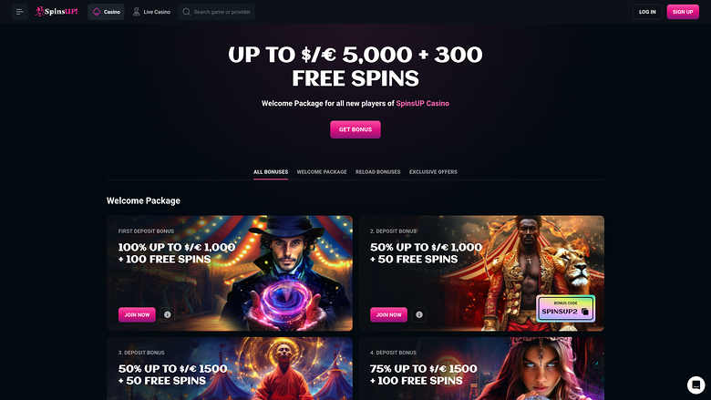 SpinsUp Casino — Promotions page