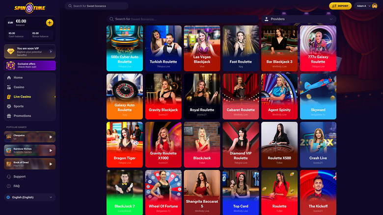 SpinTime — Live dealer lobby