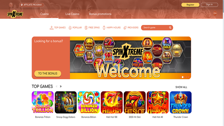 SpinXtreme Casino — Homepage