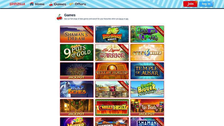 Spinzilla Casino — Games lobby