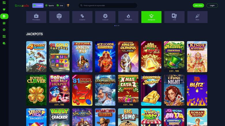 SpinzWin Casino — Jackpot games