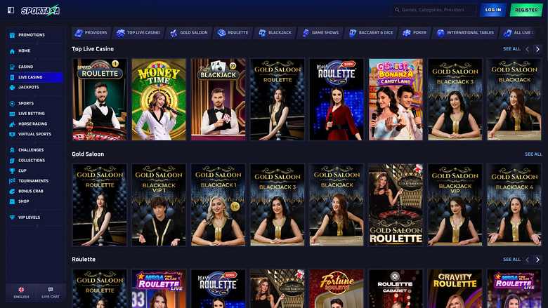 Sportaza Casino — Live dealer lobby