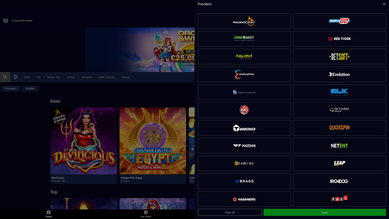 SportEmpire Casino — Games by studio