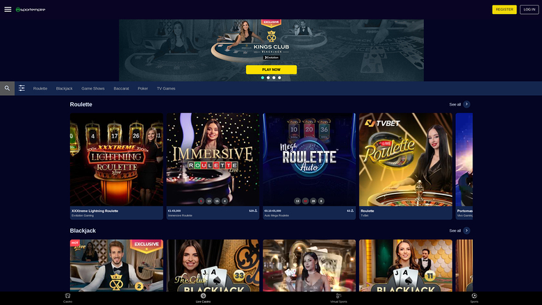 SportEmpire Casino — Live dealer lobby