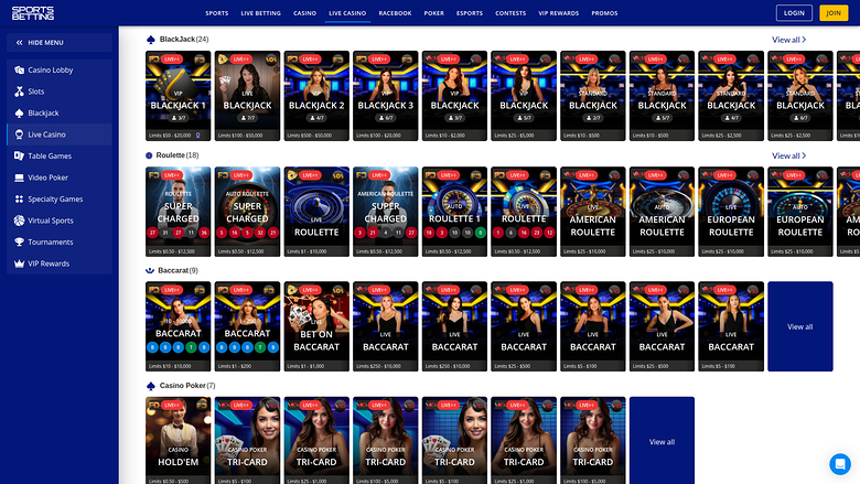 Sports Betting Casino — Live dealer lobby