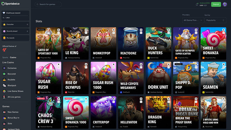 Sportsbet.io — Games lobby