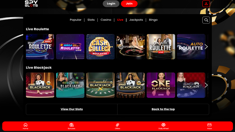 Spy Slots — Live dealer lobby