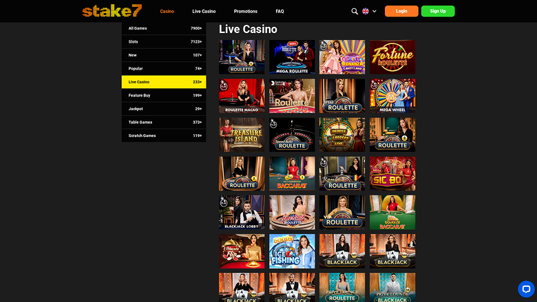 Stake7 Casino — Live dealer lobby