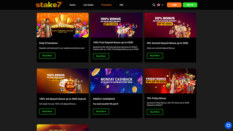 Stake7 Casino — Promotions page